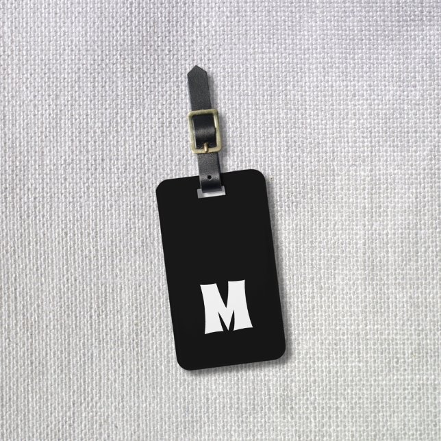 Étiquette À Bagage Simple Noir Blanc Lignes Grandes Monographie (Créateur téléchargé)
