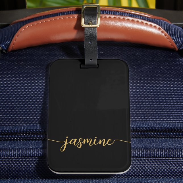 Étiquette À Bagage Simple Or Monogramme Féminin Nom Script Or (Insitu Rectoal 2)