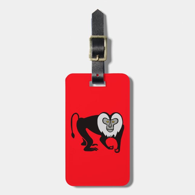Étiquette À Bagage Singe - Lion-taille MACAQUE - Faune - Rouge (Devant Vertical)