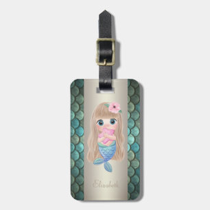 Étiquette À Bagage Sirène De Bébé Sur Les Échelles De Queue De Sirène