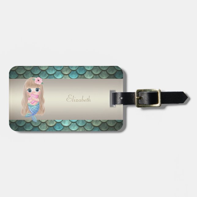 Étiquette À Bagage Sirène Sur Bébé Sirène Tail Scales (Devant horizontal)