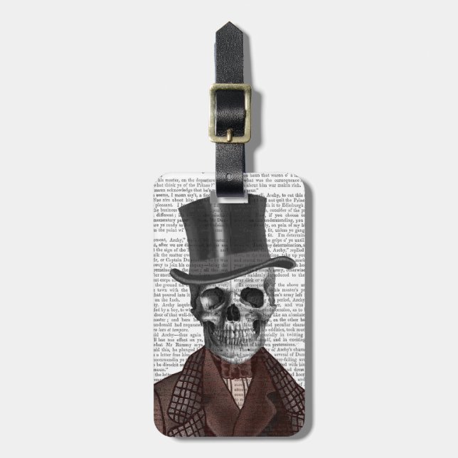 Étiquette À Bagage Skeleton Gentleman et chapeau supérieur (Devant Vertical)