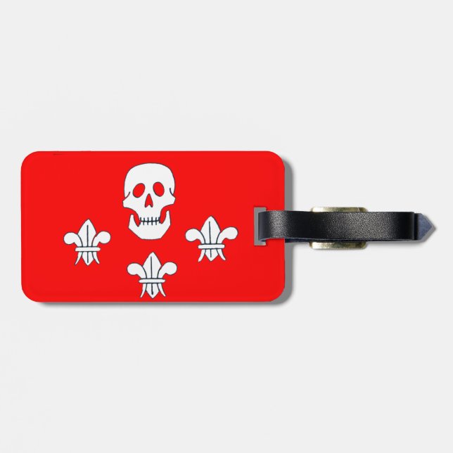 ÉTIQUETTE À BAGAGE SKULET ET FLEUR DE LISE BANNIÈRE JOLLY ROGER ROUGE (Dos horizontal)