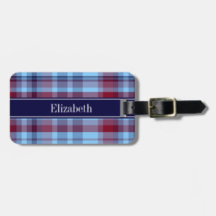 Étiquette À Bagage Sky Blue Navy Bourgogne Preppy Madras N Monogram