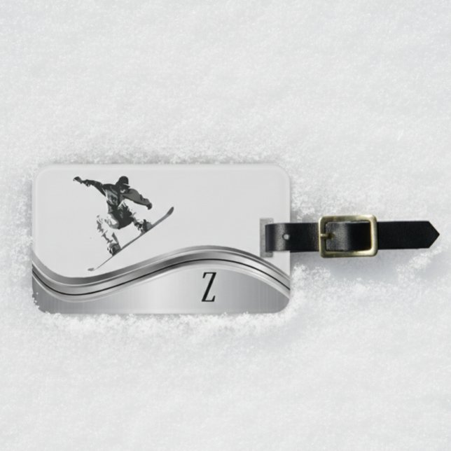 Étiquette À Bagage Snowboard Monogram Silver Snowboard (Créateur téléchargé)