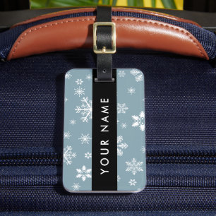 Étiquette À Bagage Snowflakes blanc, Grey, Votre nom, Personnaliser