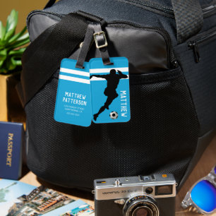 Étiquette À Bagage Soccer personnalisé Mad   Football Blue Travel