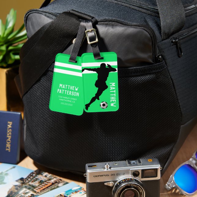 Étiquette À Bagage Soccer personnalisé Mad | Football Green Travel (Recto & Verso)
