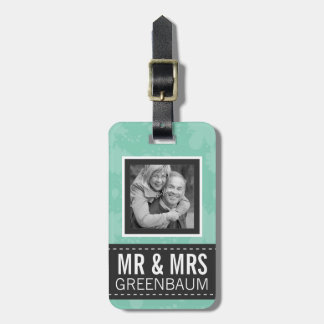 Étiquette À Bagage Soft Mint et Grey Mr et Mrs Photo personnalisée