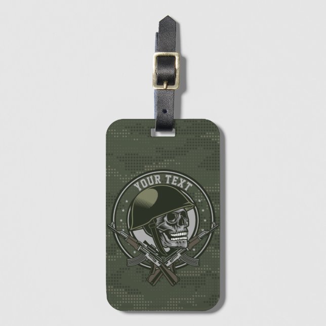 Étiquette À Bagage Soldat de Camo militaire personnalisé : crâne et a (Devant Vertical)