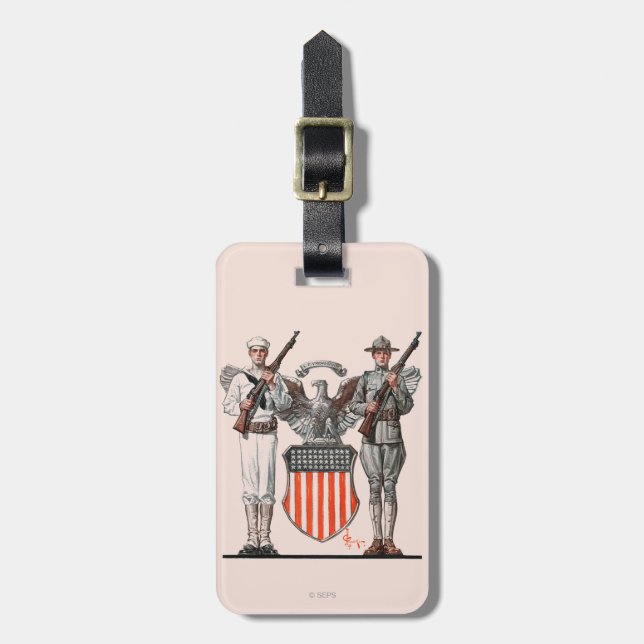 Étiquette À Bagage Soldat, marin et bouclier des États-Unis (Devant Vertical)