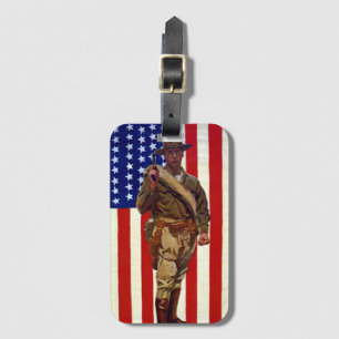 Étiquette À Bagage Soldat patriotique vintage avec drapeau américain