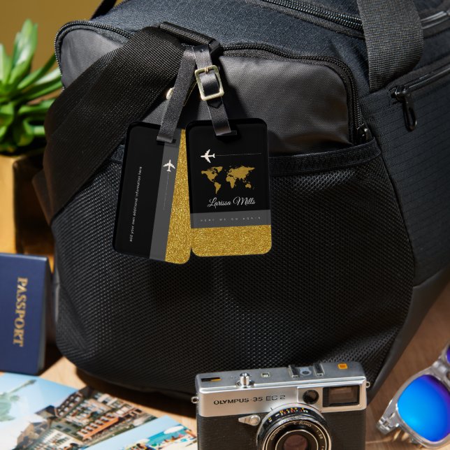 Étiquette À Bagage Son moderne Chic Travel Noir (Recto & Verso)