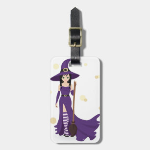 Étiquette À Bagage Sorcière violette avec balai