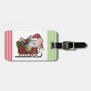 Étiquette À Bagage Souris de Père Noël avec le traîneau