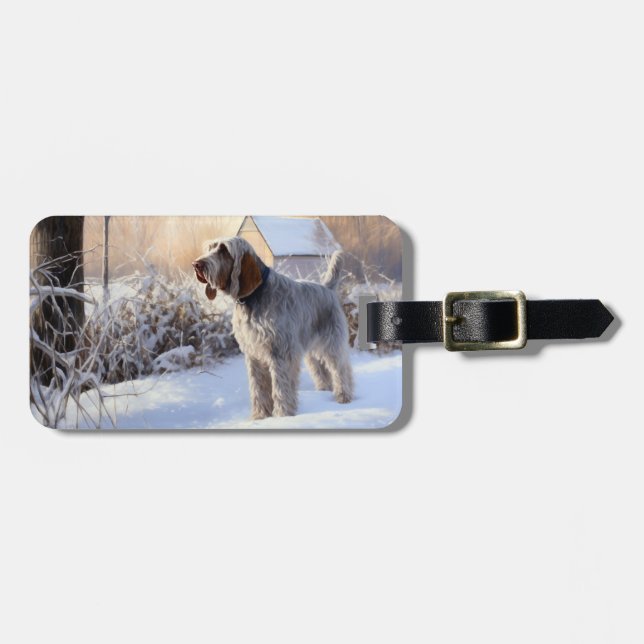 Étiquette À Bagage Spinone Italiano Laisser Neige Noël (Devant horizontal)