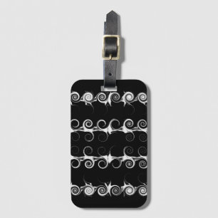 Étiquette À Bagage Spirales et perles Motif noir et blanc