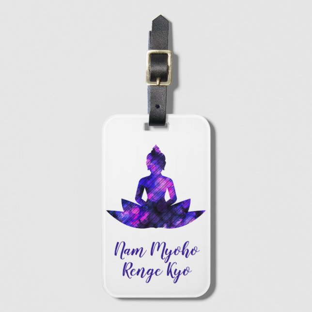 Étiquette À Bagage Spirituelle Violet Lotus Yoga Nam Myoho Renge Kyo (Devant Vertical)
