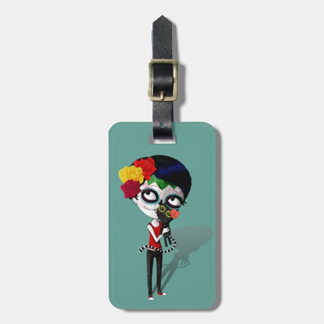 Étiquette À Bagage Spooky Dia de Los Muertos Girl (Devant Vertical)