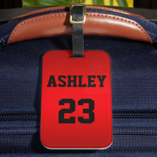 Étiquette À Bagage Sport Jersey Numéro et nom Rouge Personnalisé