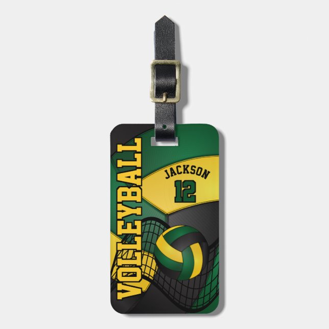 Étiquette À Bagage Sport Volley 🏐 - Gold, Green, Black (Devant Vertical)
