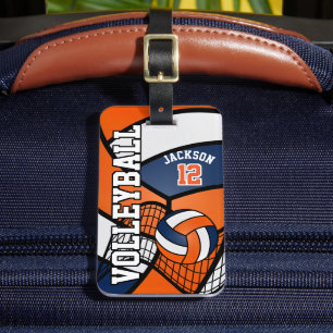 Étiquette À Bagage Sport Volleyball 🏐 - Orange, Bleu et Blanc