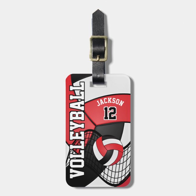 Étiquette À Bagage Sport Volleyball 🏐 - Rouge, Blanc et Noir (Devant Vertical)