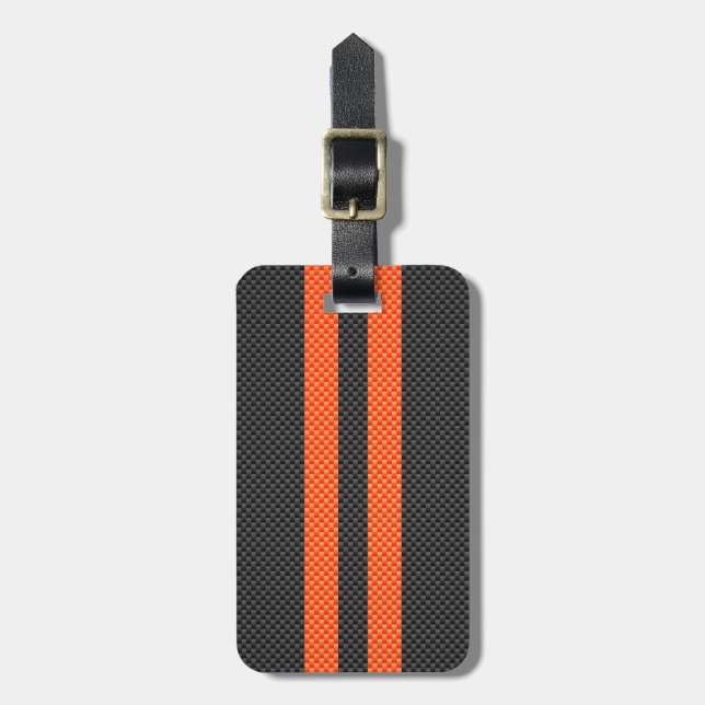 Étiquette À Bagage Sporty Orange Stripes Carbon Style Print (Devant Vertical)