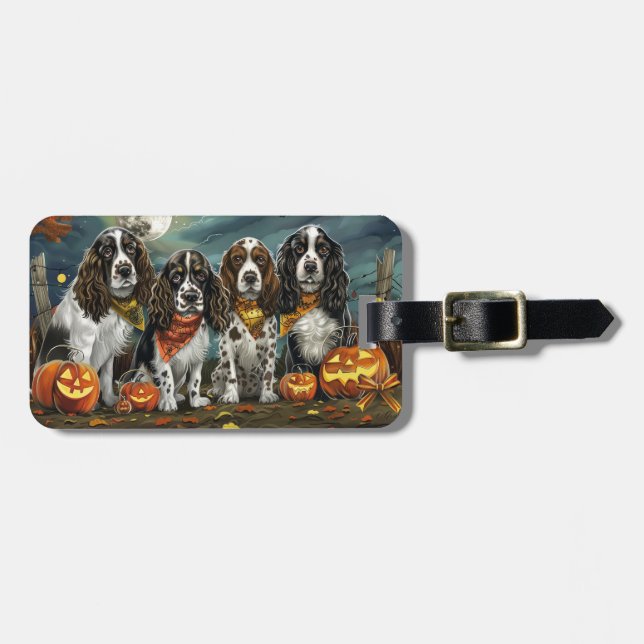 Étiquette À Bagage Springer Spaniel Halloween Éffrayant (Devant horizontal)