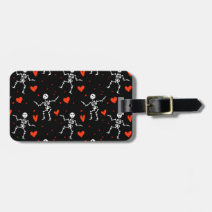 Étiquette À Bagage Squelette dansant coeurs rouges amour drôle Hallow