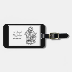Étiquette À Bagage St. Joseph Priez Pour Nous Noir, Blanc, Catholiqu