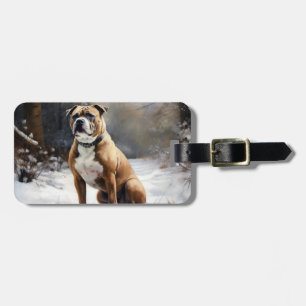 Étiquette À Bagage Staffordshire Bull Terrier Laisser neiger Noël