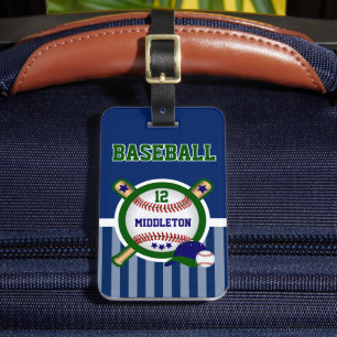 Étiquette À Bagage Star de baseball en bleu foncé et vert