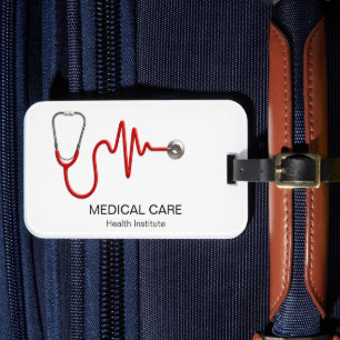 Étiquette À Bagage Stethoscope EKG Heartbeat ECG Wave Line Médicale