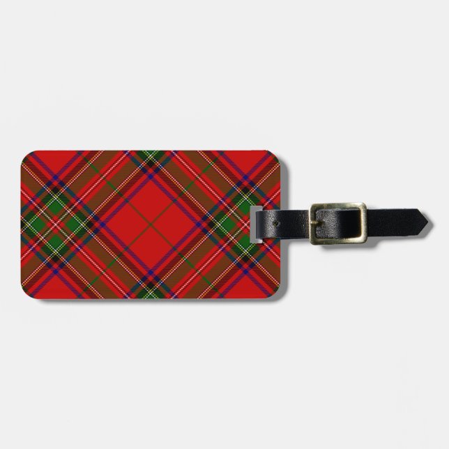 Étiquette À Bagage Stewart / Stuart tartan rouge vert plaid (Devant horizontal)