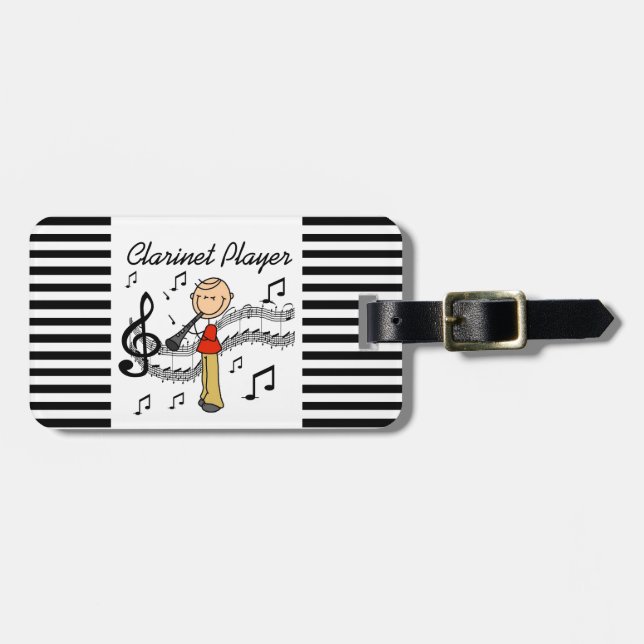 Étiquette À Bagage Stick Figure Homme Clarinet Lecteur Tshirts et cad (Devant horizontal)