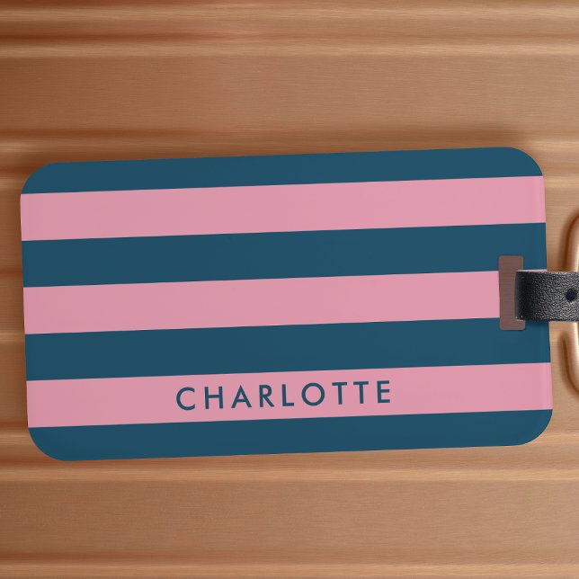 Étiquette À Bagage Strip | Trendy Preppy Name (Créateur téléchargé)