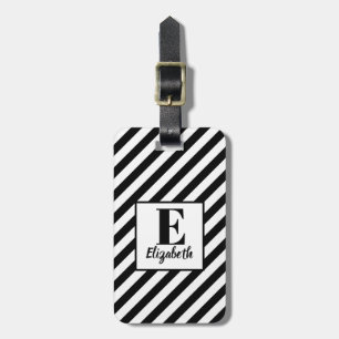 Étiquette À Bagage Stripes et noms diagonaux noirs et blancs modernes