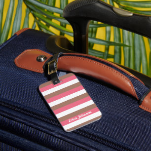 Étiquette À Bagage Stripes rose Brown blanc Personnaliser