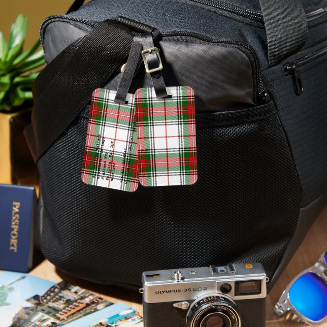 Étiquette À Bagage Stuart / Stewart tartan blanc rouge vert plaid (Recto & Verso)