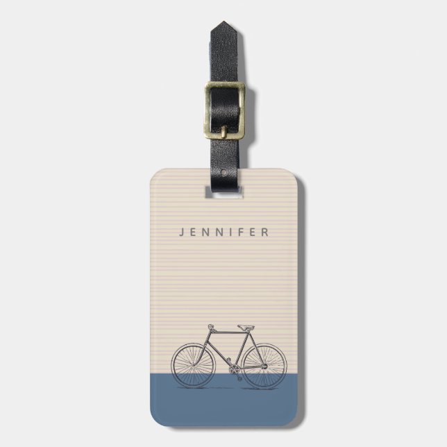 Étiquette À Bagage Style Bike Dessin Blush et bleu Personnalisé (Devant Vertical)