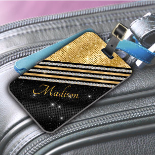 Étiquette À Bagage Style Crystal Gold et noir Personnalisé