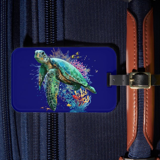 Étiquette À Bagage Style d'aquarelle sous-marine de tortue marine (Insitu Rectoal 4)