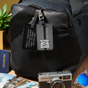 Étiquette À Bagage Style de cuir gris monogramme