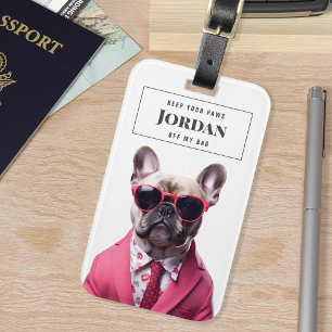 Étiquette À Bagage Style Français Bulldog Costume rose lunettes Chien