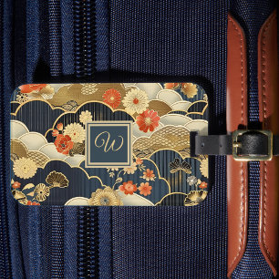 Étiquette À Bagage Style Kimono Imprimé Floral Japonais avec Monogram