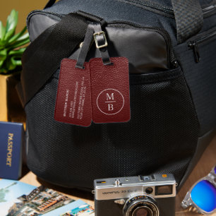Étiquette À Bagage Style personnalisé Maroon foncé Rouge cuir look