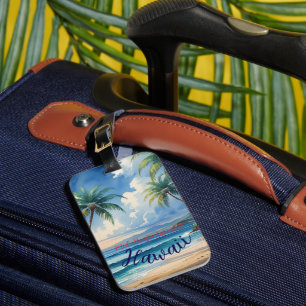 Étiquette À Bagage Style Vintage Hawaïen Voyage Honolulu Mer Bleue