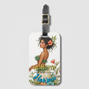Étiquette À Bagage Style vintage Hawaiian Travel Honolulu Hula Girl
