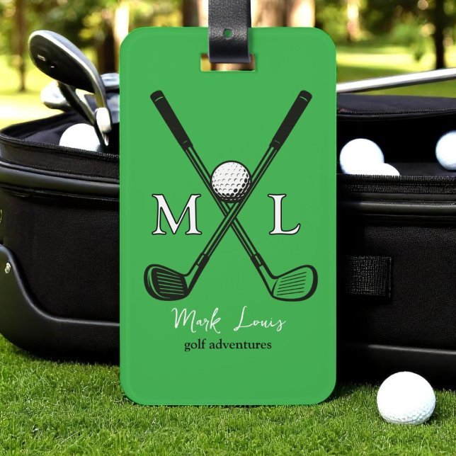 Étiquette À Bagage Stylish Golfplayer Monogrammed kelly-green (Créateur téléchargé)